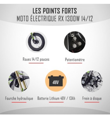 Moto enfant électrique RX 1300W - 14/12 - DIAMON MOTORS - Édition 2024 - Rouge